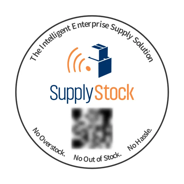 The round SupplyStock badge: the logo, The Intelligent Enterprise Supply Solution, and No Overstock. No Out of Stock. No Hassle.